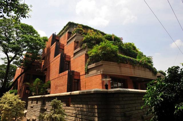Zöld terasz modern többszintes ház
