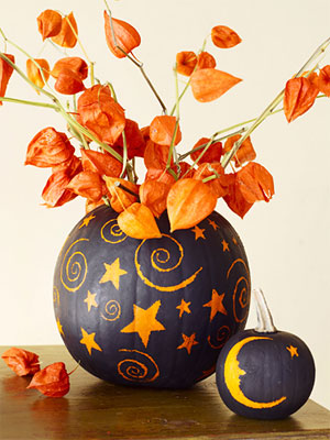 Őszi dekorációs ötletek sütőtök váza festett sütőtök helloween tök