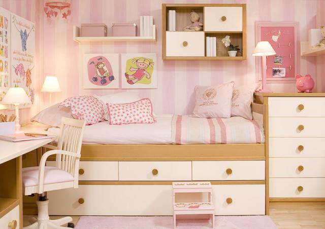 Rózsaszín lány tiniszoba ágyneműtartós ággyal