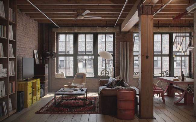 Loft lakás ipari design lakberendezés