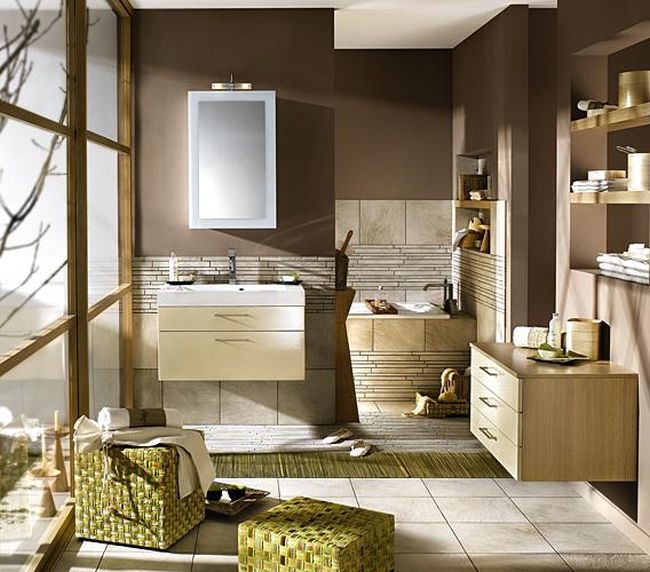 Modern mediterrán fürdőszoba rusztikus burkolattal