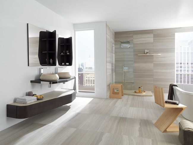 Modern kőburkolat fürdőszobában minimál design