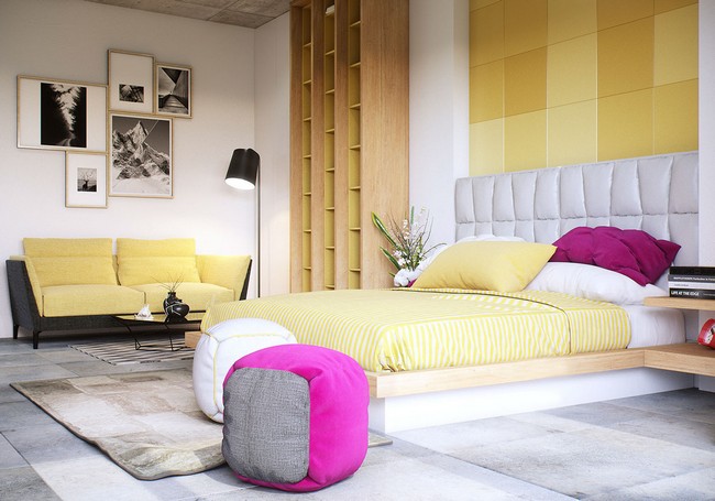 Fehér franciaágy sárga kanapé