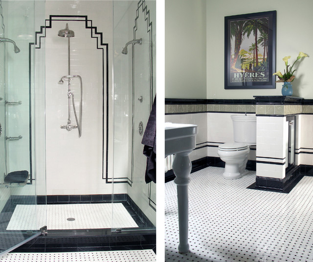 Art deco fürdőszoba inspiráció fekete fehér