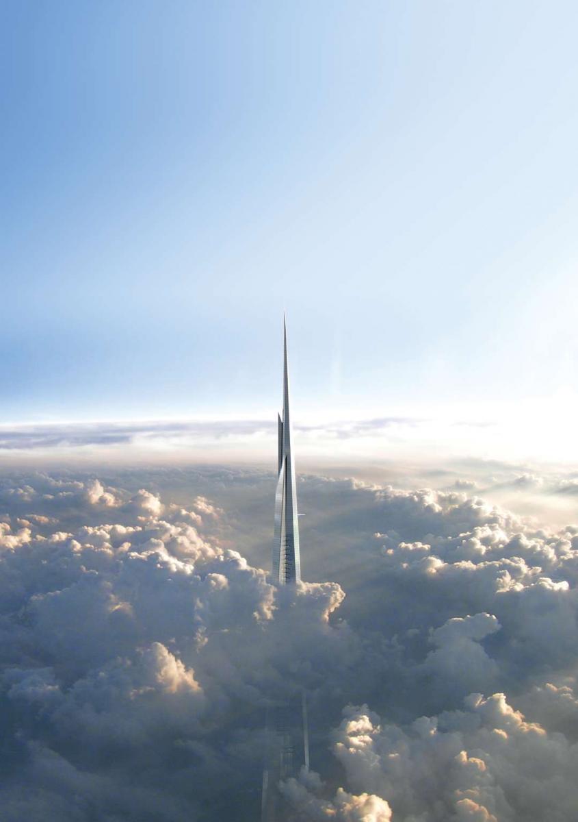 Jeddah Tower Szaúd-Arábiában a felhök fölé nyúlva