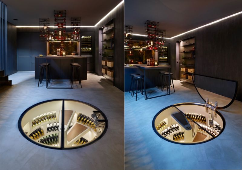 Modern padlóba épített bortároló