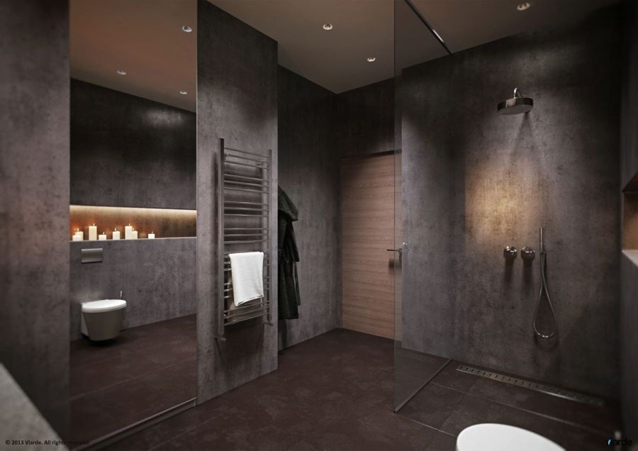 Barnásszürke design fürdőszoba lakberendezés