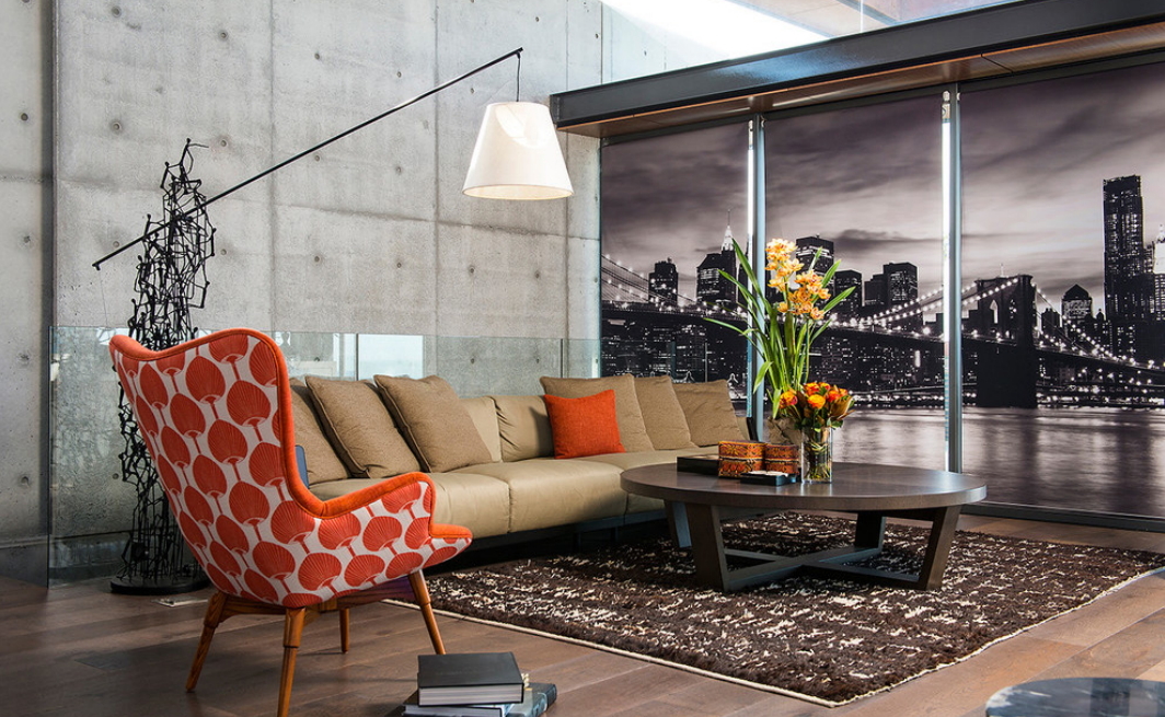 Modern nappali ülőgarnitúra New York mintás rolettával
