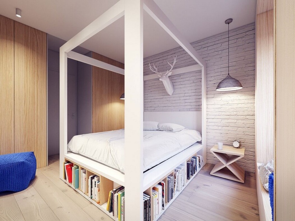Kis lakás modern hálószobája