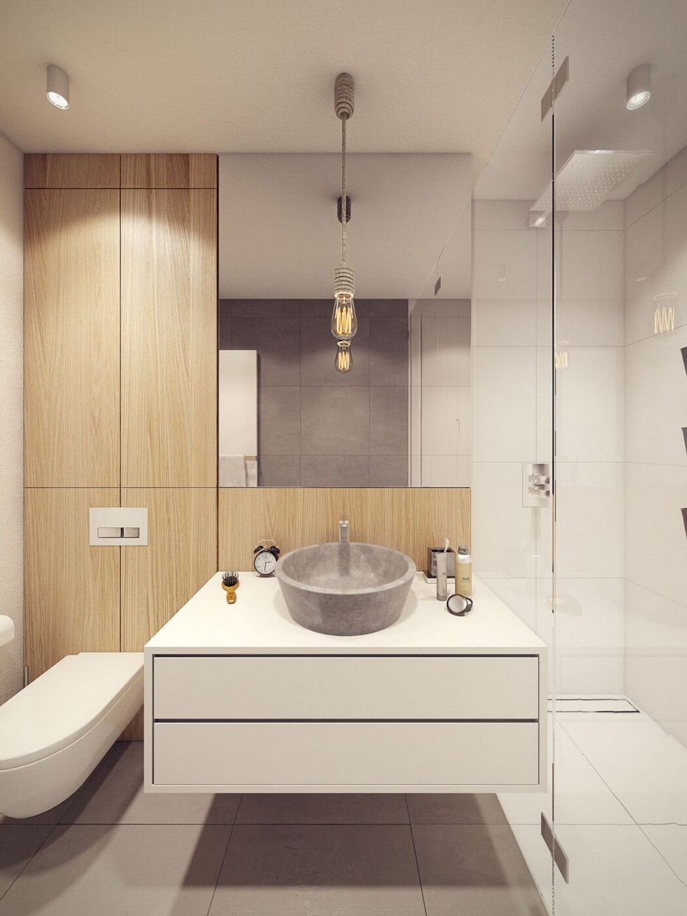 Kis lakás modern fürdőszobája