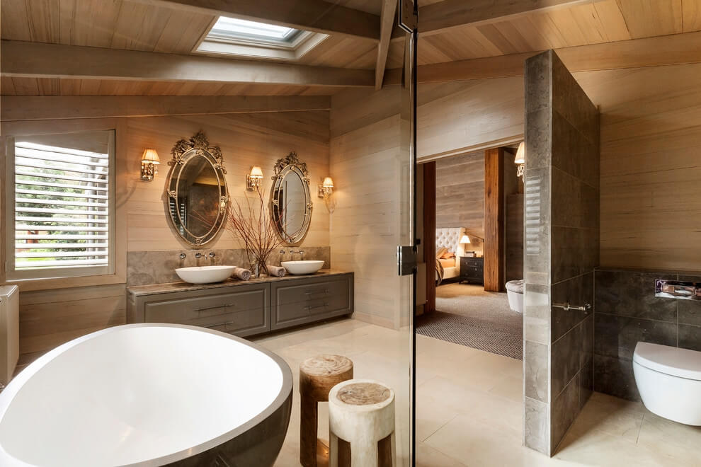Otthonos és elegáns eklektikus fürdőszoba 