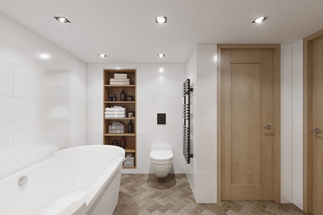 Letisztult fürdőszoba design domináns fehérrel