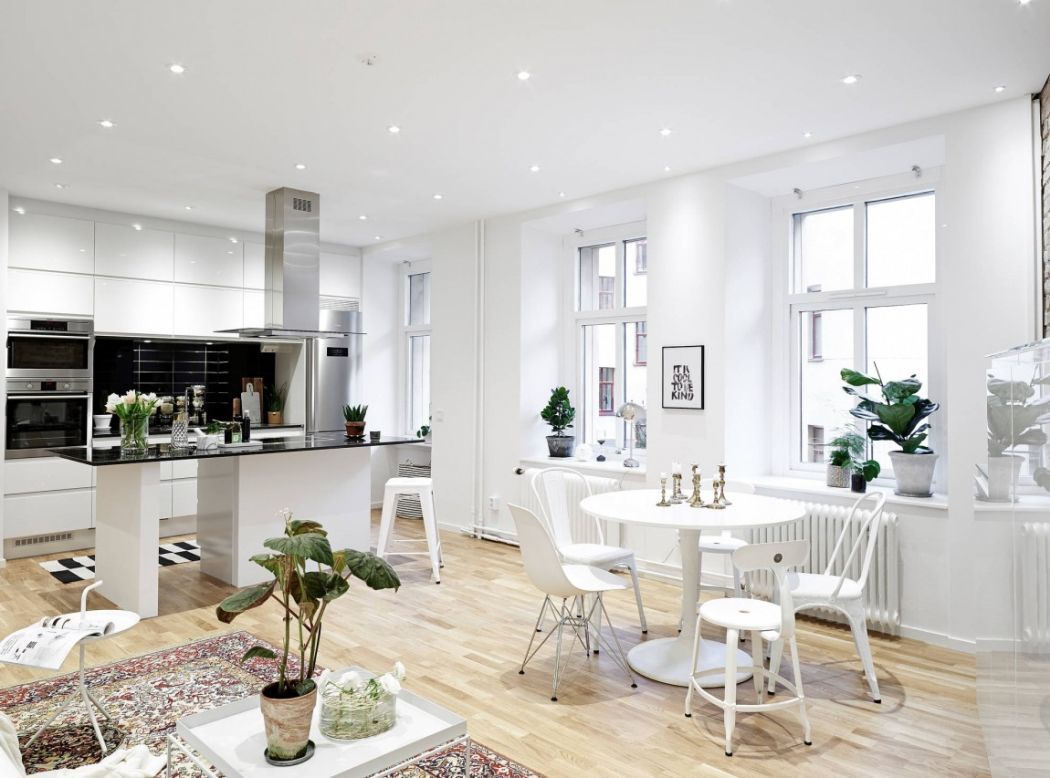 Szigetes konyha a svéd polgári lakásban