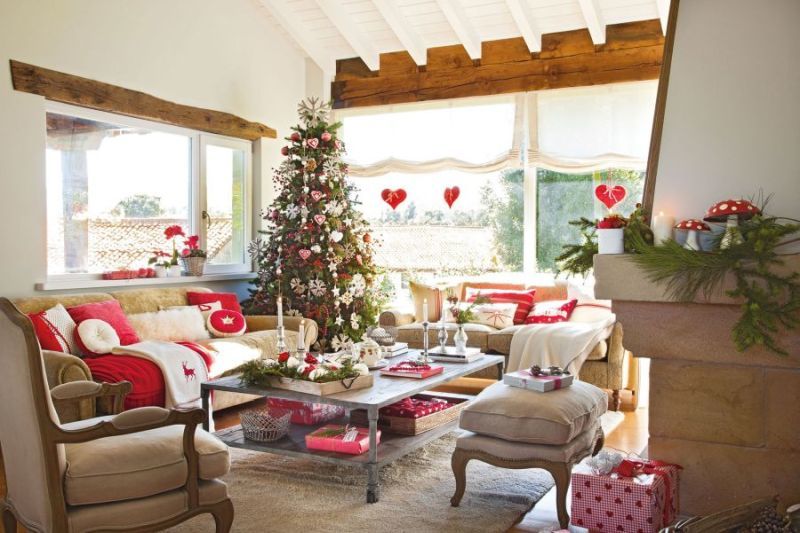 Nappali dekoráció a karácsonyfa díszek színeivel