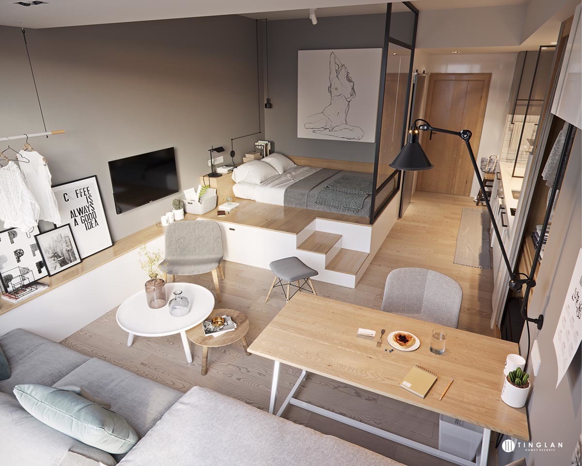 Egyszobás lakás modern lakberendezés
