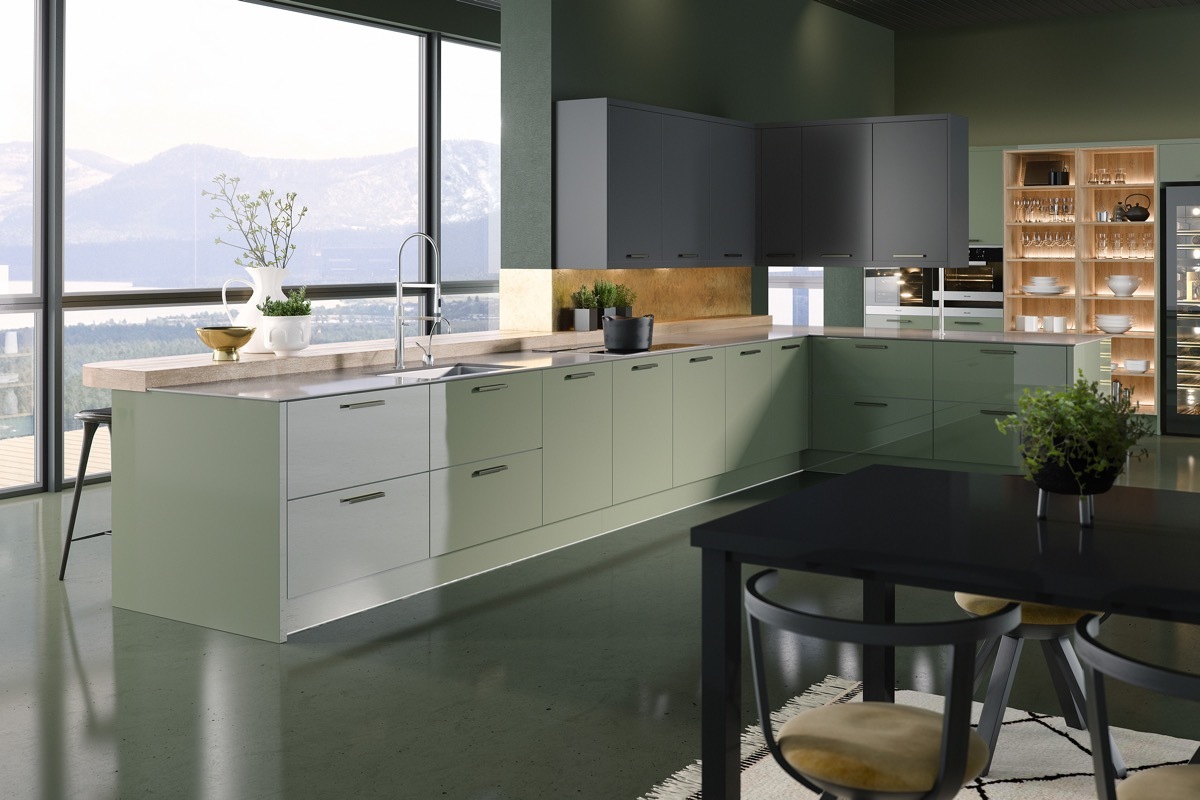 Szép modern konyhabútor világoszöld színben