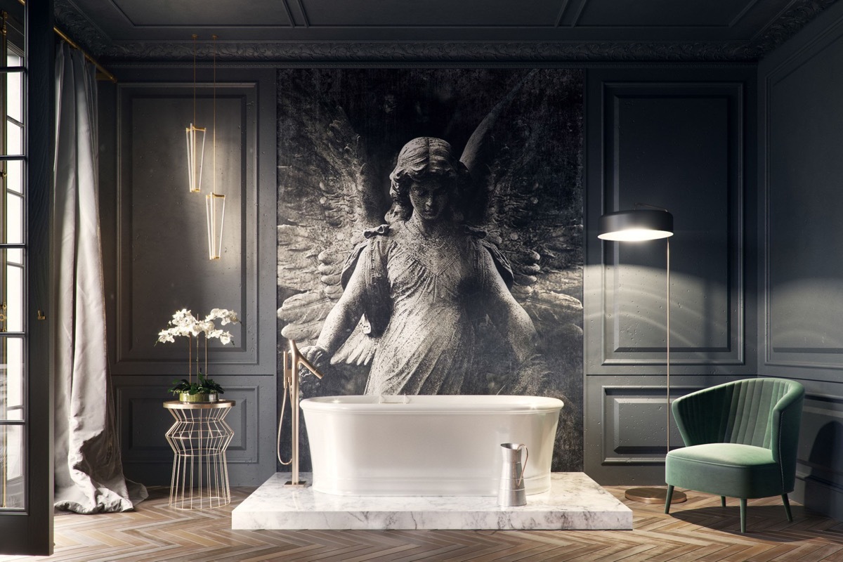 Luxus fürdőszoba angyal mintás poszterrel