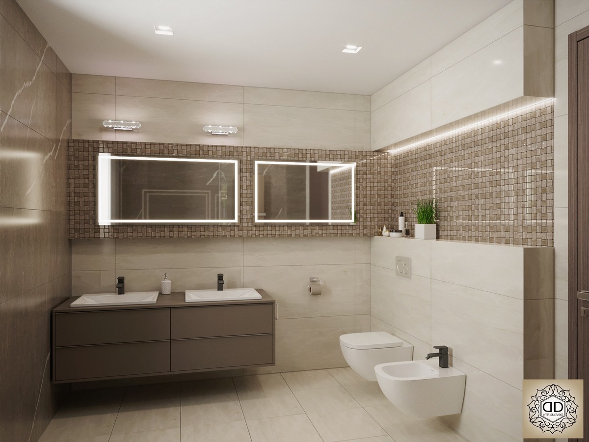 Modern fürdőszoba a barna árnyalataival