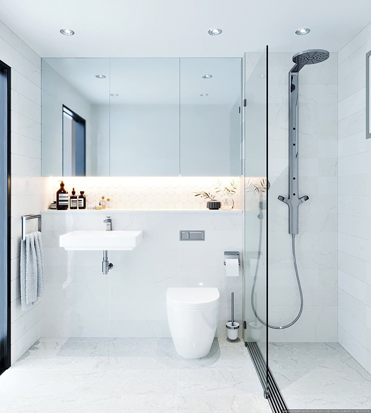 Letisztult zuhanyzós fürdőszoba design