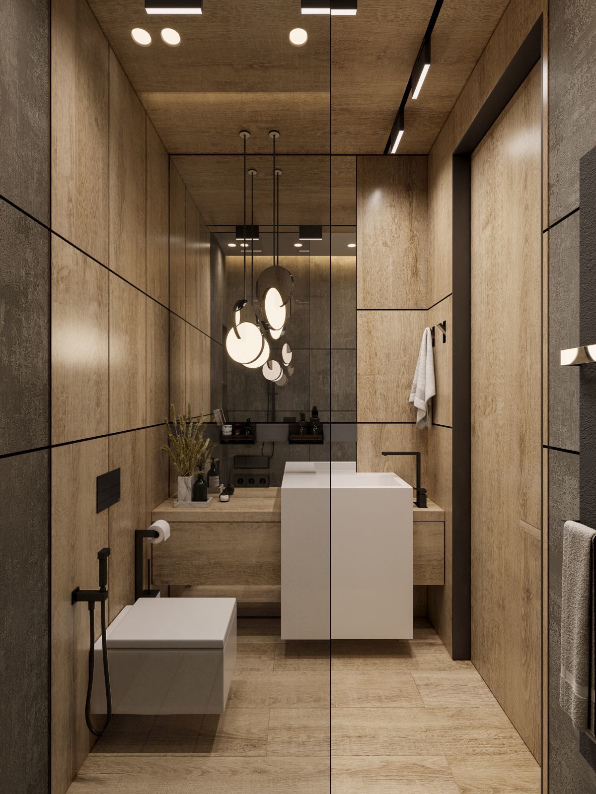Fürdőszoba famintás padlólapokkal kubus szeniterekkel