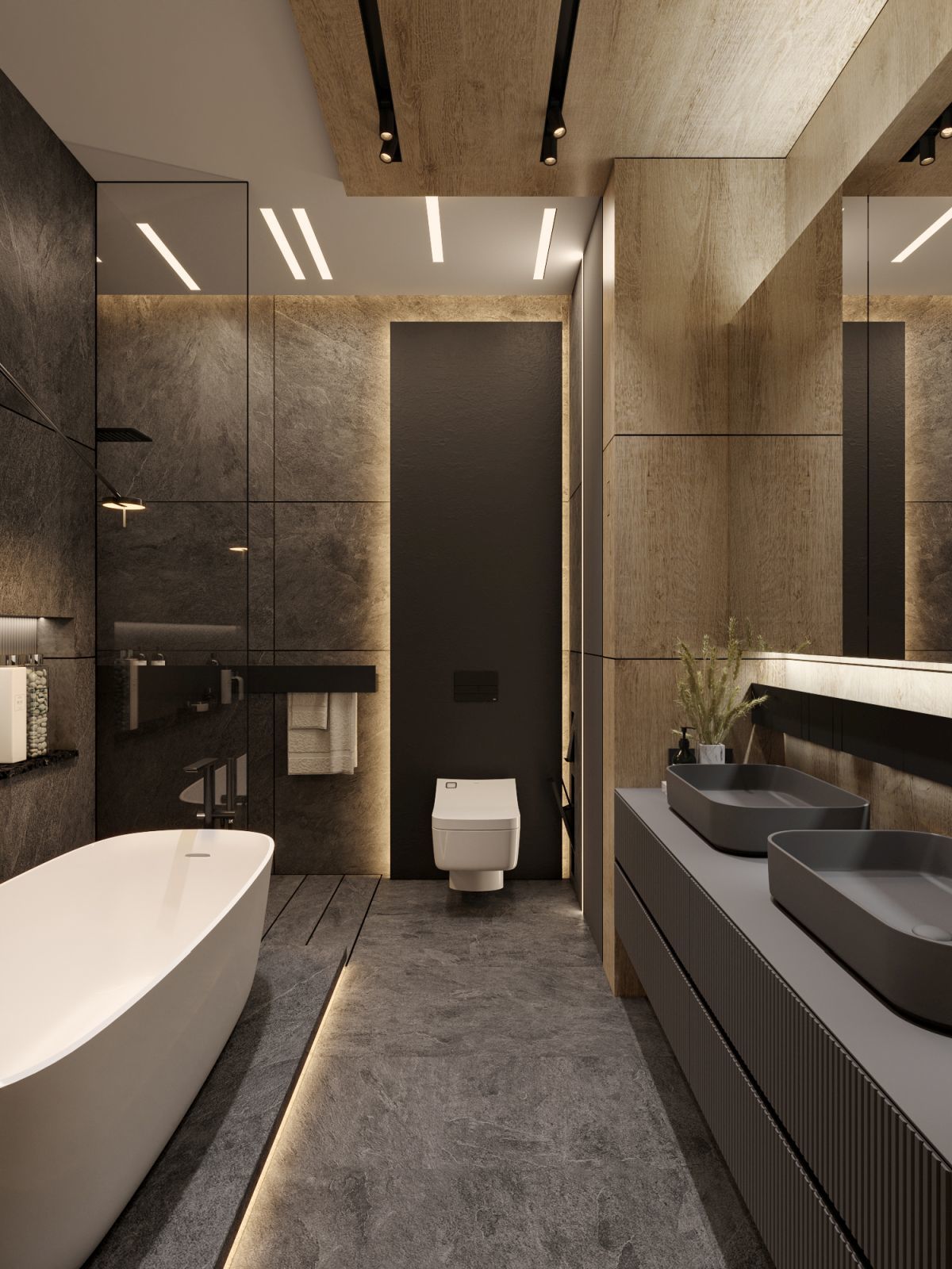 Modern fürdőszoba rejtett világítással