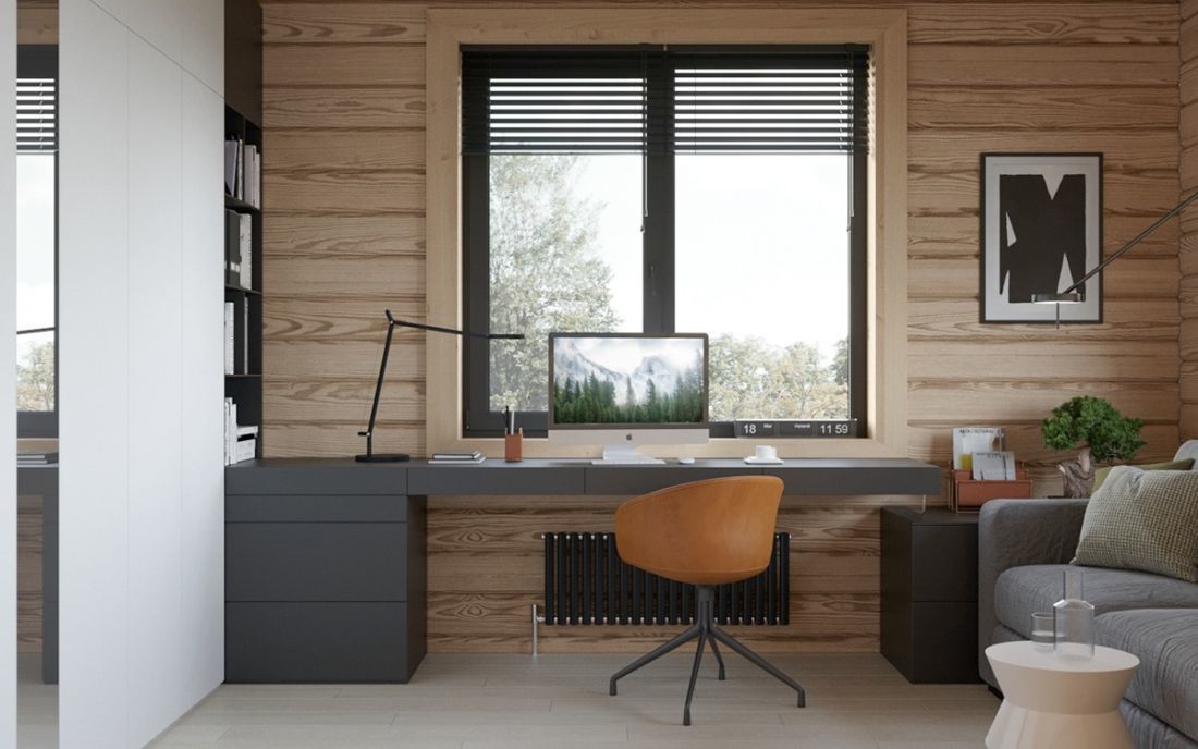Dolgozószoba egyedi tervezésű íróasztallal