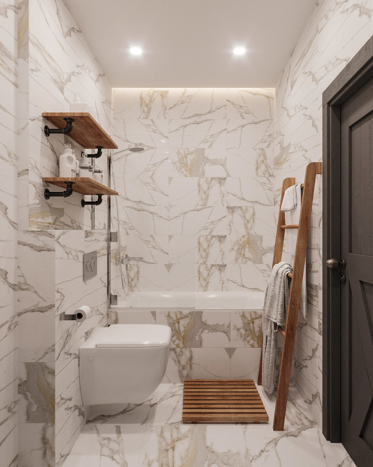 Elegáns márvány mintás fürdőszoba