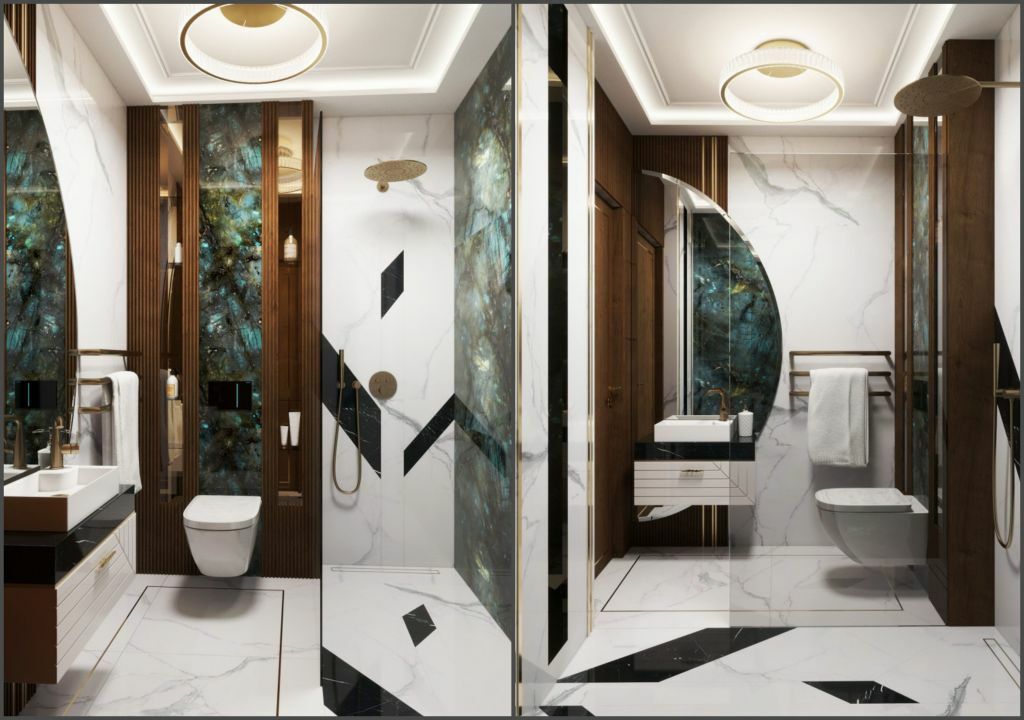 Fürdőszoba egy másik burkolat kombinációval