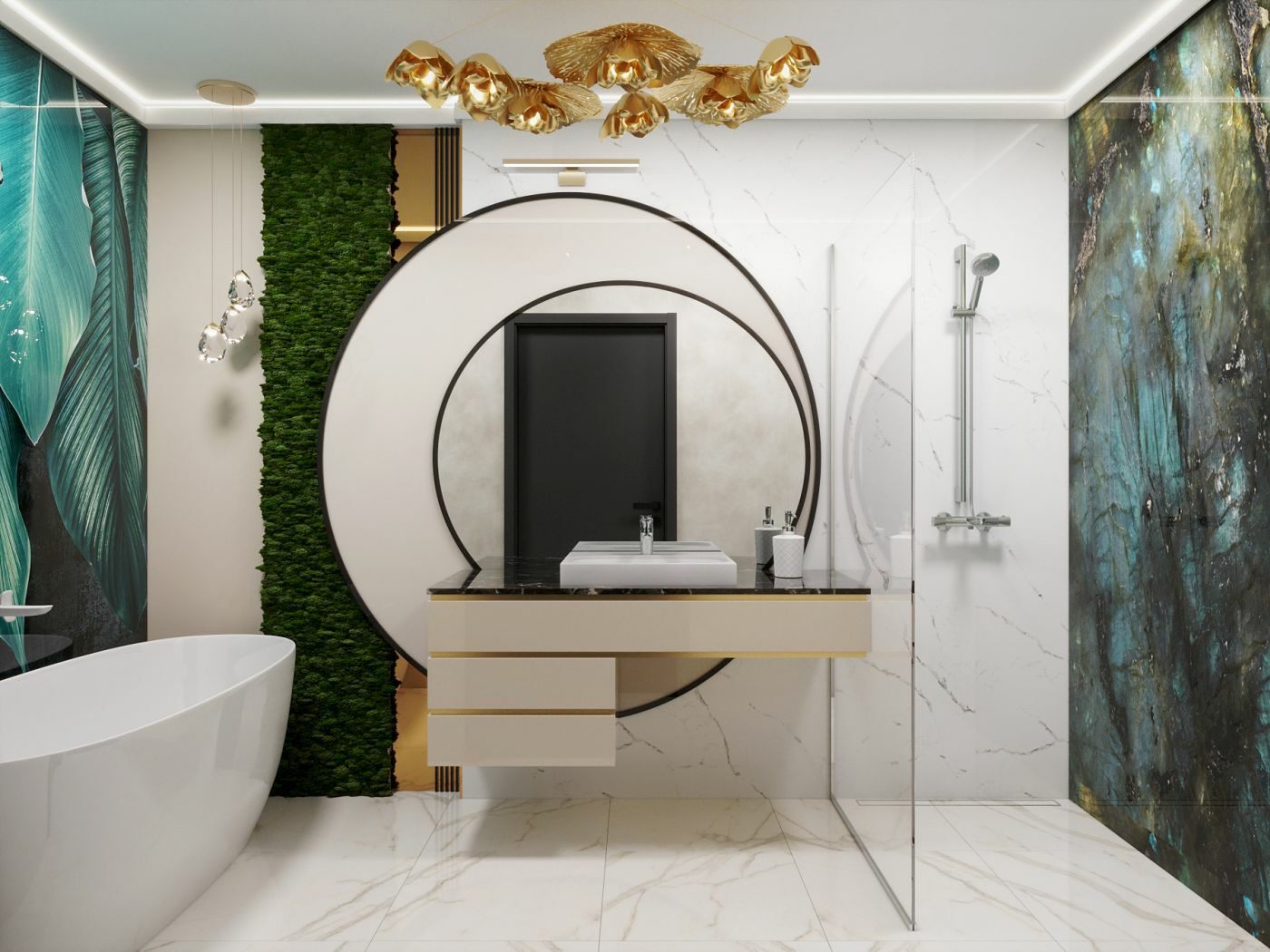 Exkluzív fürdőszoba berendezés jellegzetesen DD Interior stílusban
