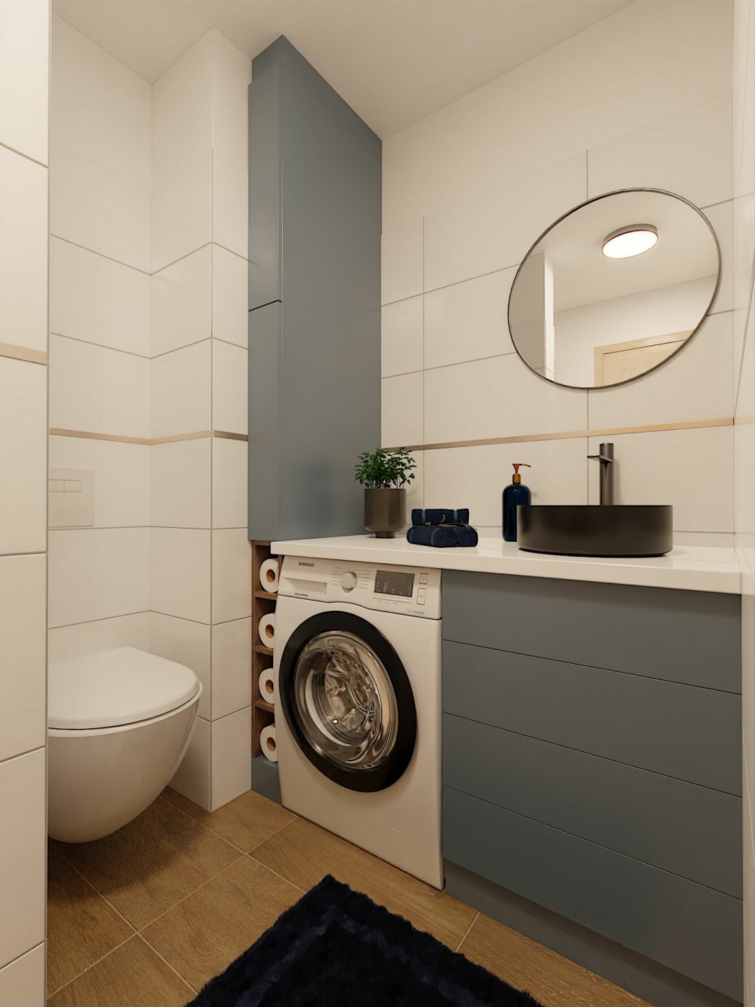 Egyedi tervezésű fürdőszobai bútorok és modern csempe ötlet