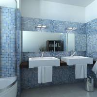 Mozaik és üvegmozaik fürdőszobában, medencében