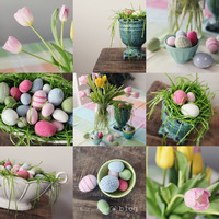 Festett tojások és tulipán dekoráció