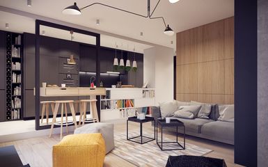 Modern 56 m-es lakás sok fafelülettel, kényelmes konyhával, különleges étkezővel