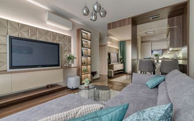 50 m2-es újépítésű lakás tágas terasszal, tölgy színű bútorokkal