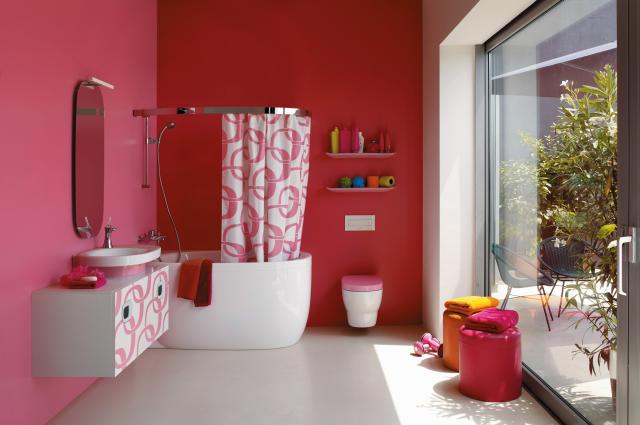 Laufen Mino rózsaszín és fehér fürdőszoba bútor