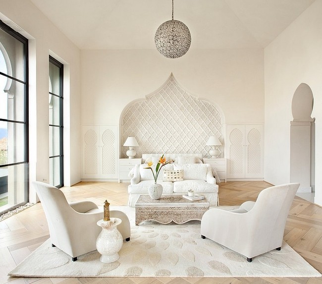 Marokkói stílusú fehér hálószoba