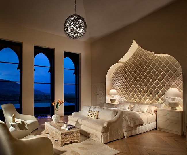 Marokkói stílusú hálószoba esti világítása