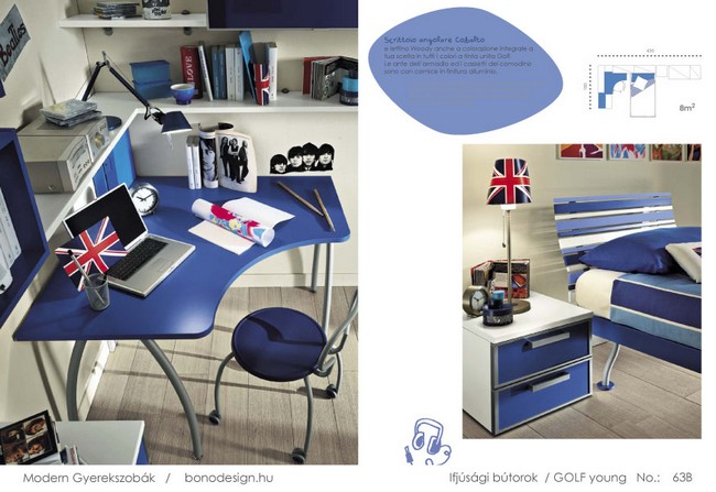 Colombini Golf kék íróasztal lekerekített