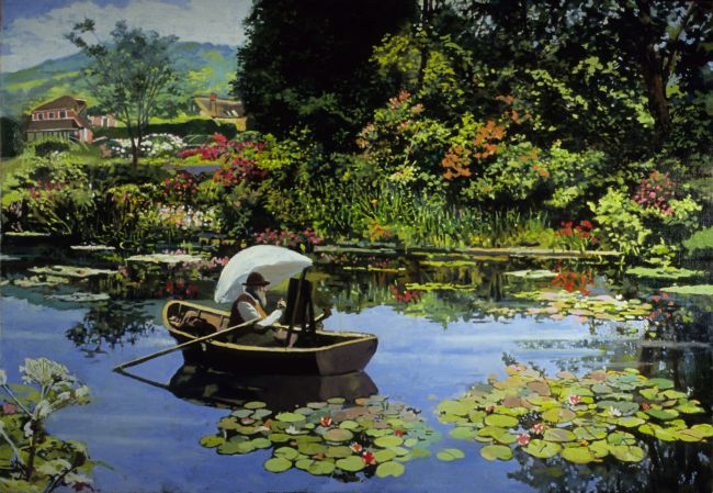 Monet egy csónakban ülve fest