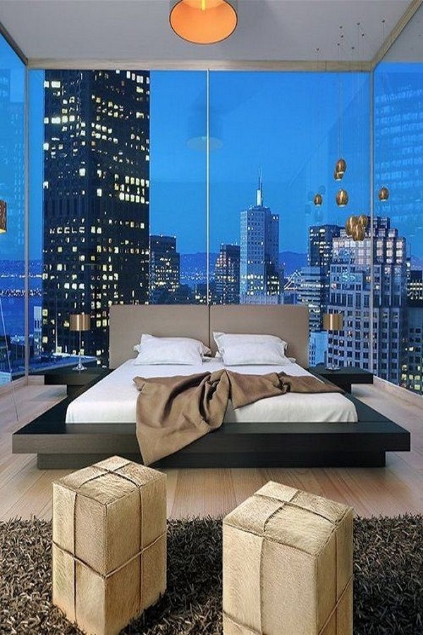 Minimál hálószoba egy New Yorki felhőkarcolóban