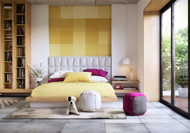 Nőies hálószoba ötlet sárgával és fehérrel