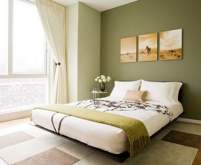 Olívzöld falszín hálószobában a nyugodt alvásért