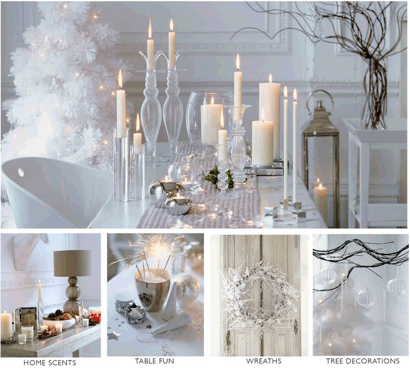 Karácsonyi étkező dekoráció fehérrel, ezüsttel