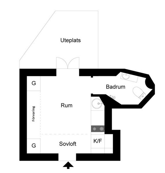 Kis lakás, mikrolakás, 16 m2-es alaprajz