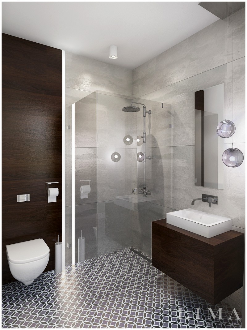 Betonhatású burkolat modern fürdőszobában Lema Design 