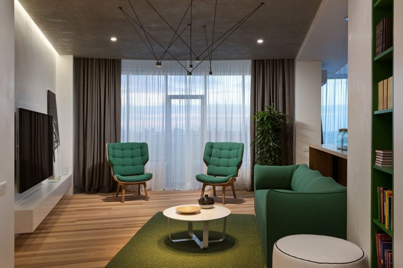 Zöld design fotelek és design lámpa ötlet