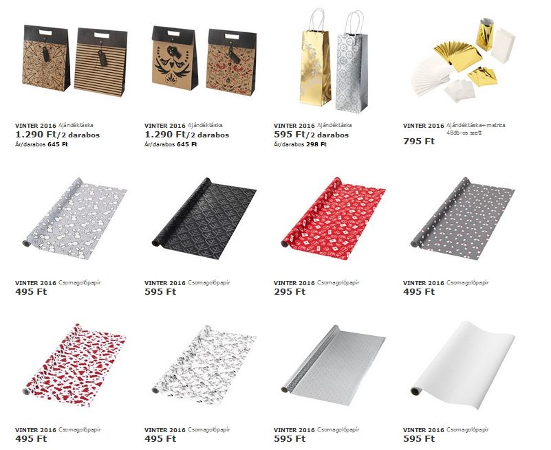 Ikea karácsonyi csomagolóanyagok, papírok