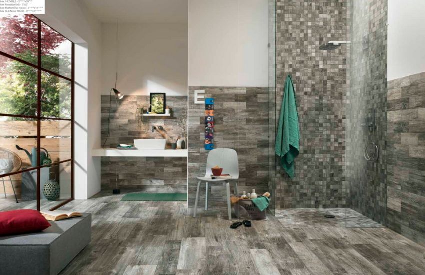 Novabell parketta hatású padlólap Time Design fürdőszoba falára és padlójára
