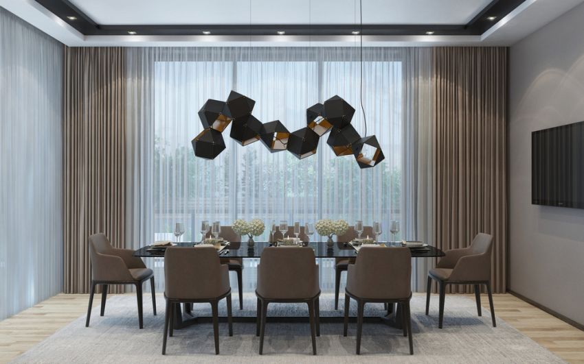 Nyolc személyes étkező design lámpákkal