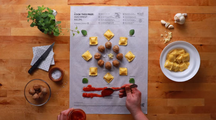 Ravioli svéd húsgolyóval Ikea előre megrajzolt sütőpapíron 